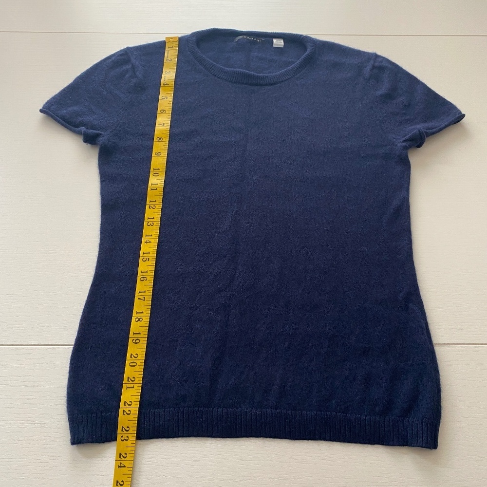 TAHARI 100% Cashmere Dark Blue Short Cap Sleeve Sweater Top Size M - Picture 11 of 11
